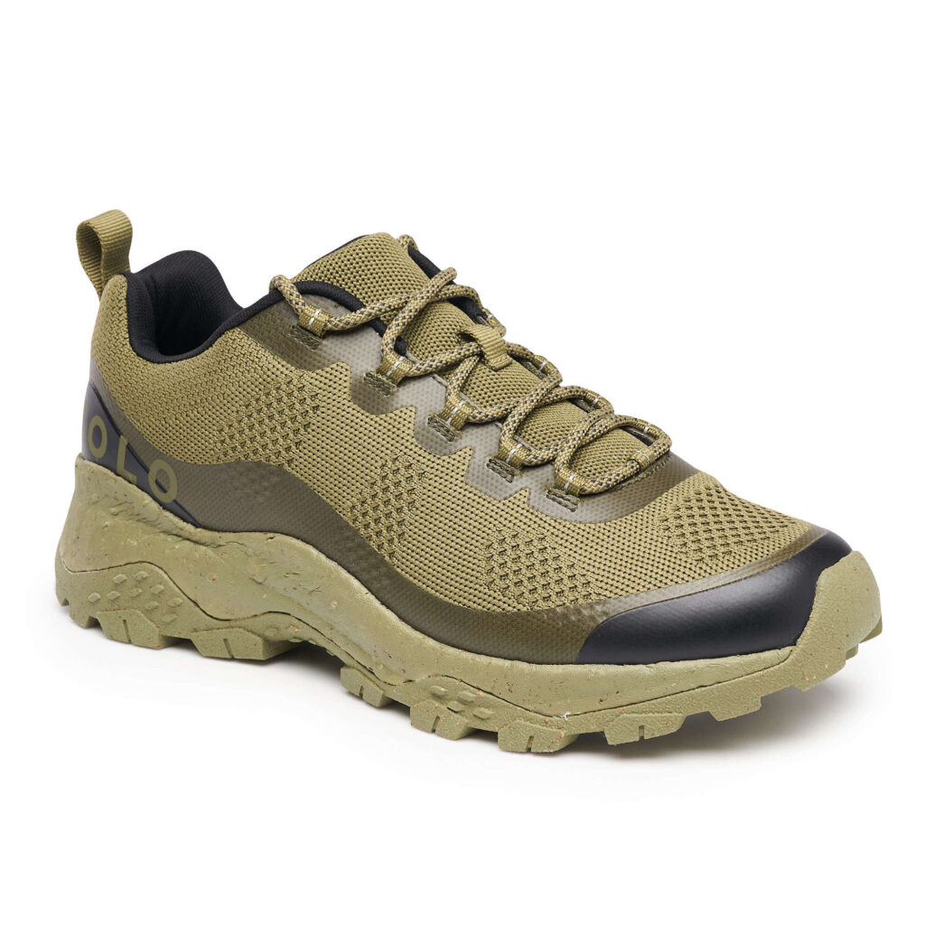 green, low-rise hiking shoes