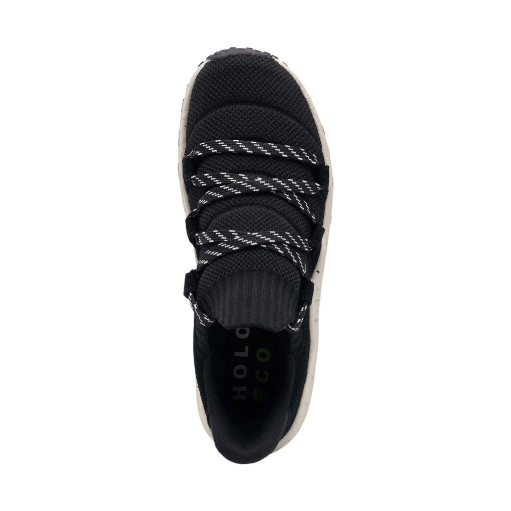 Top view of black lace up sneaker